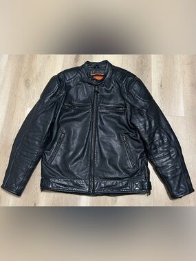 Men's Black Iron Gear Leather Zip Motorcycle Jacket